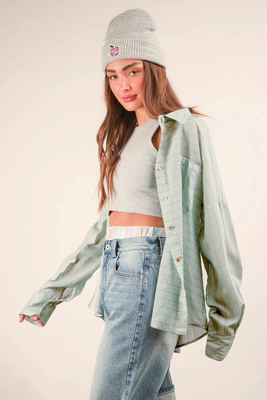 Oversized Striped Button Down