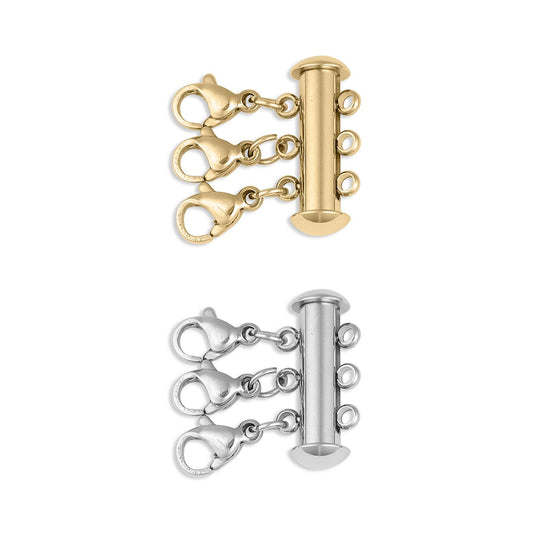 18K Gold PVD Stainless Steel 3 Row Layering Necklace Magnetic Clasp