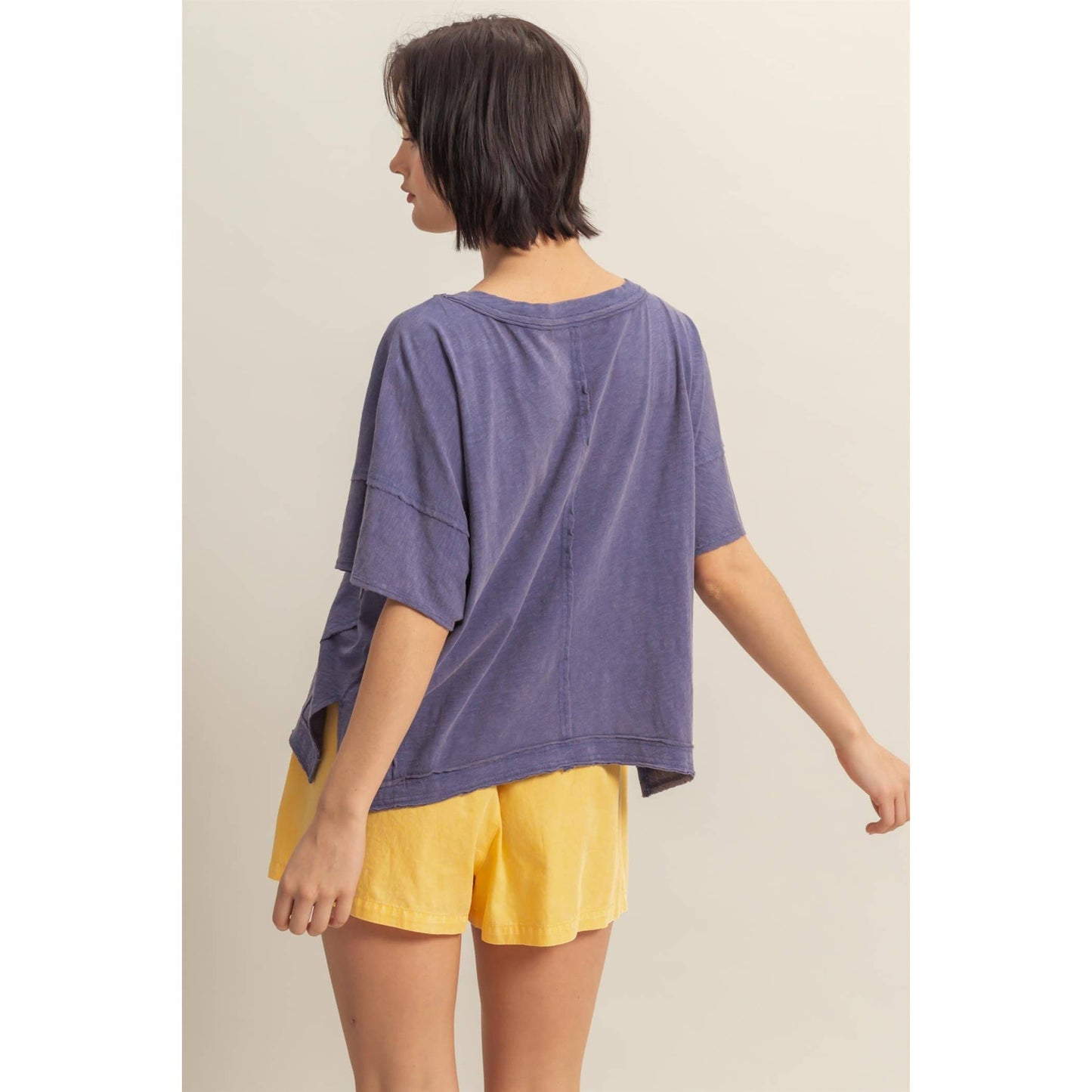 Raw Edge V Neck Oversized T Shirt