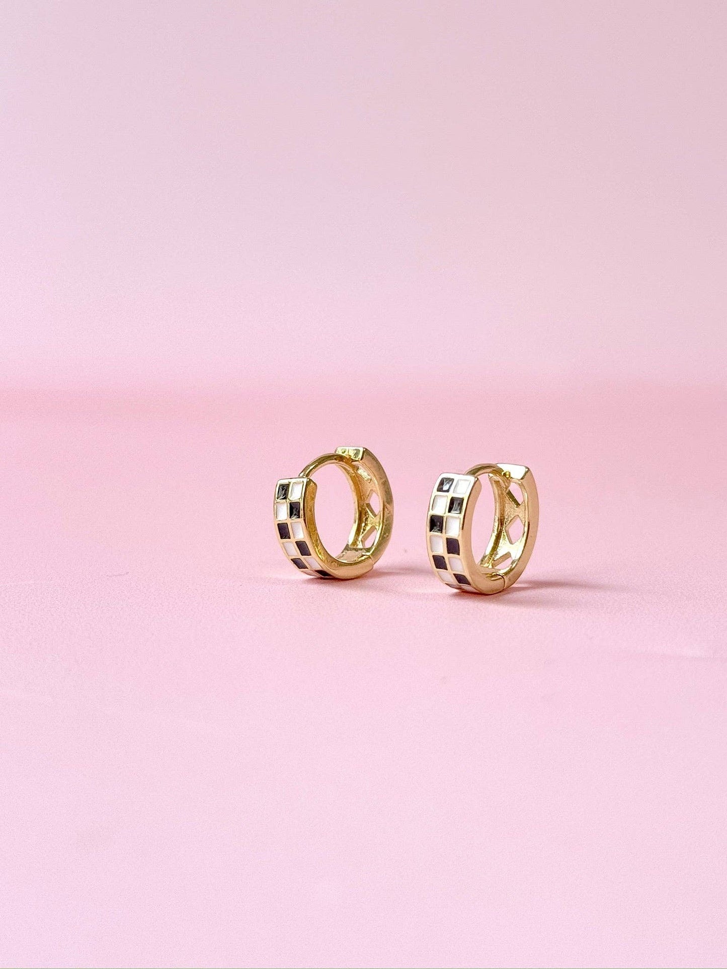 Checkered Huggie Earrings