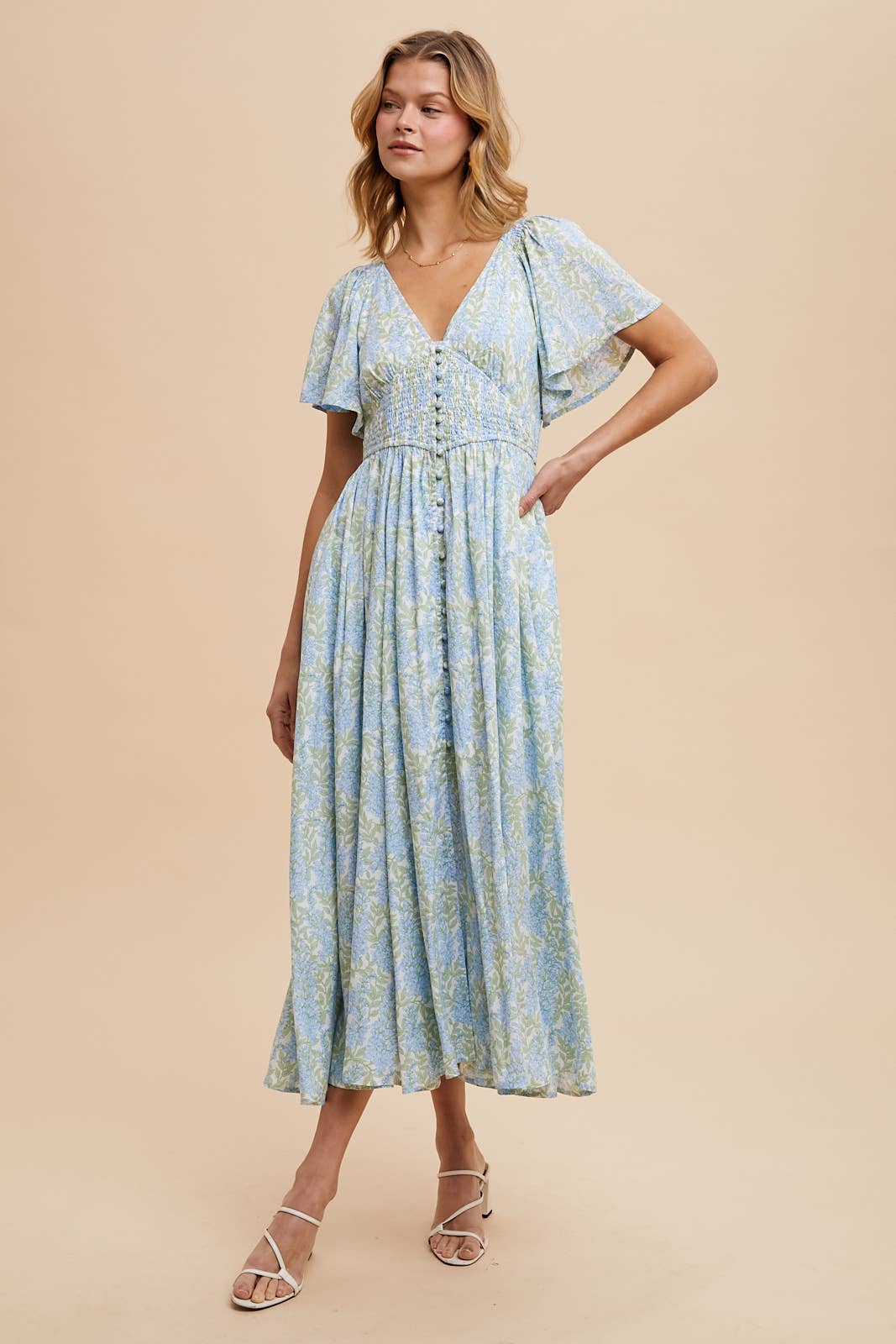 Smocked Waist Button Down Maxi