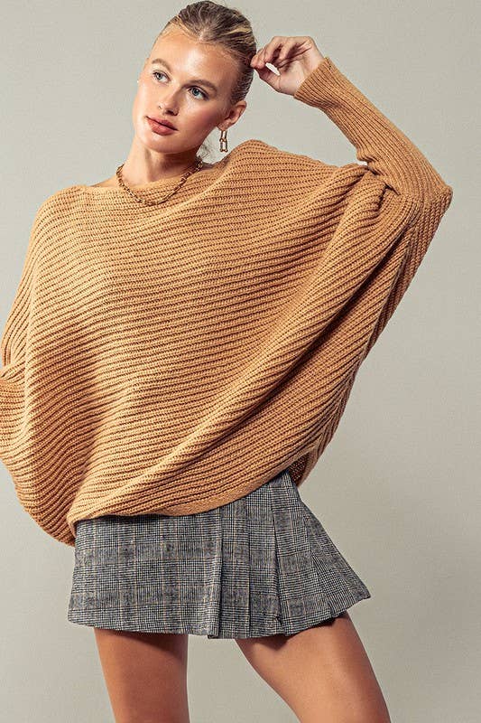 Drop Sleeve Ribbed Knit Sweater