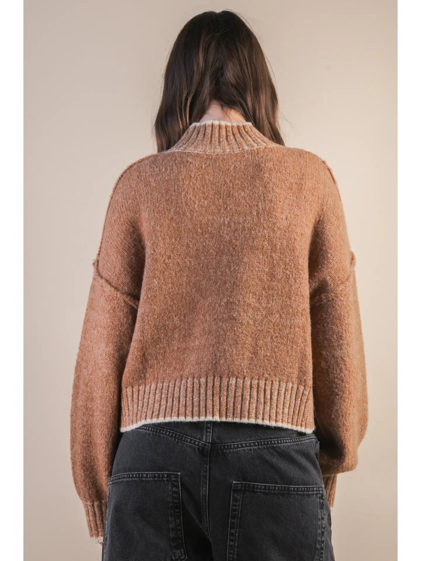 Oversized Mock Neck Knit Sweater Top