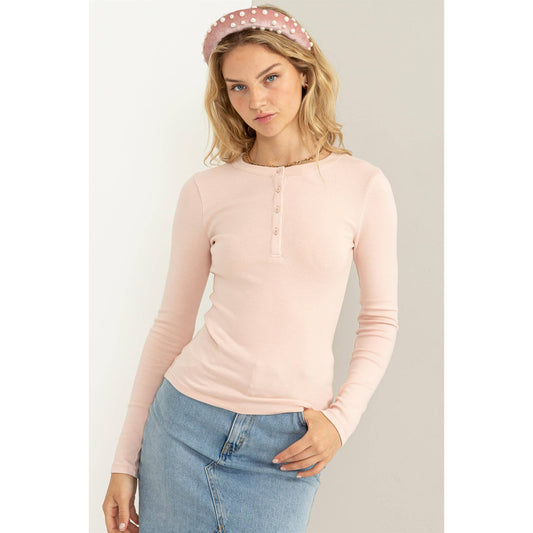 Henley Neck Long Sleeve Top