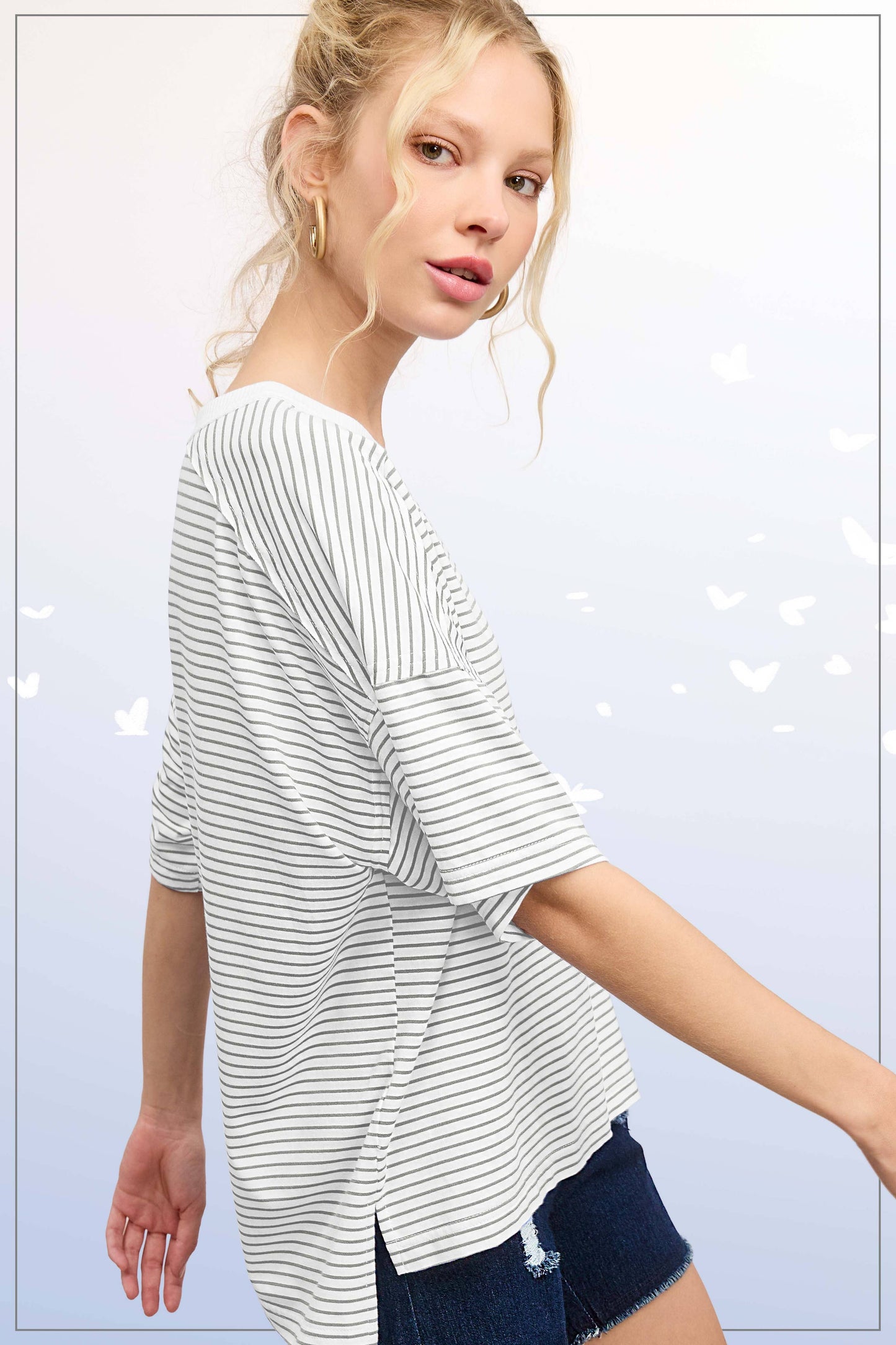 Basic Striped Drop Shoulder Top