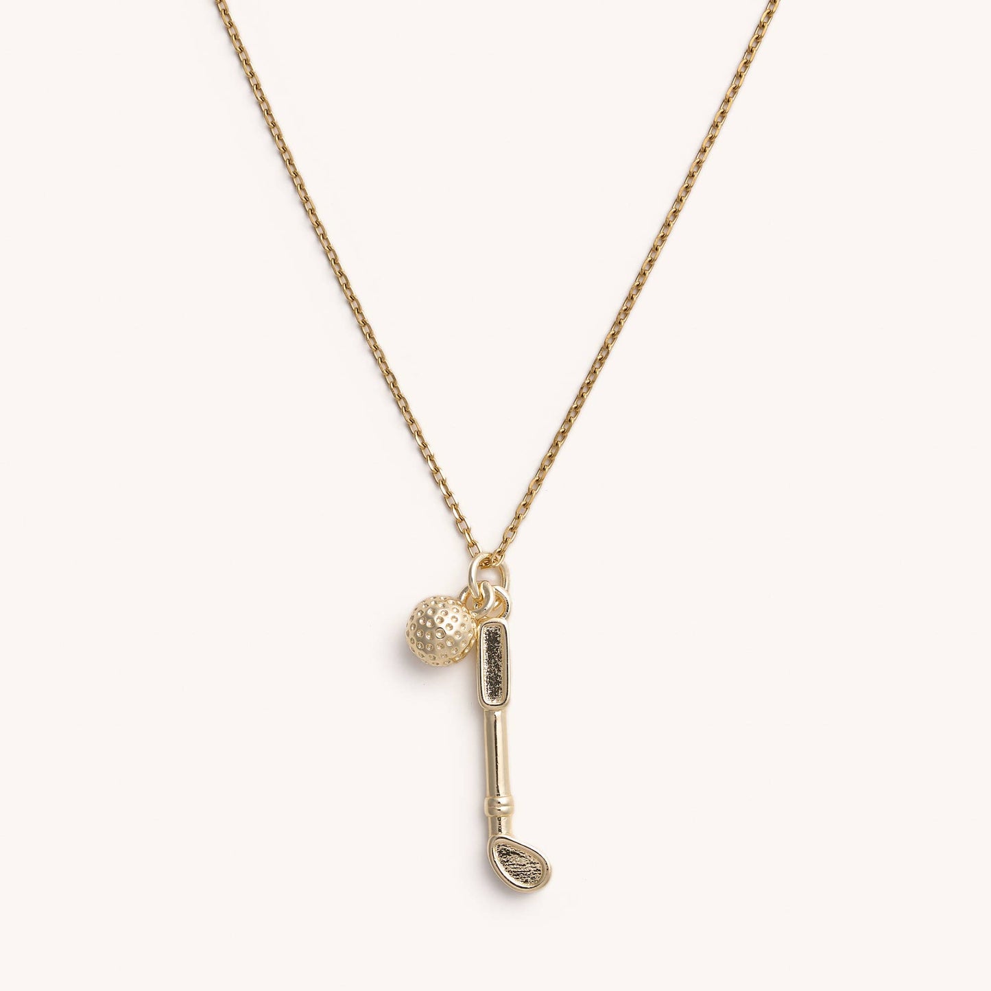 Gold Golf Ball & Club Necklace