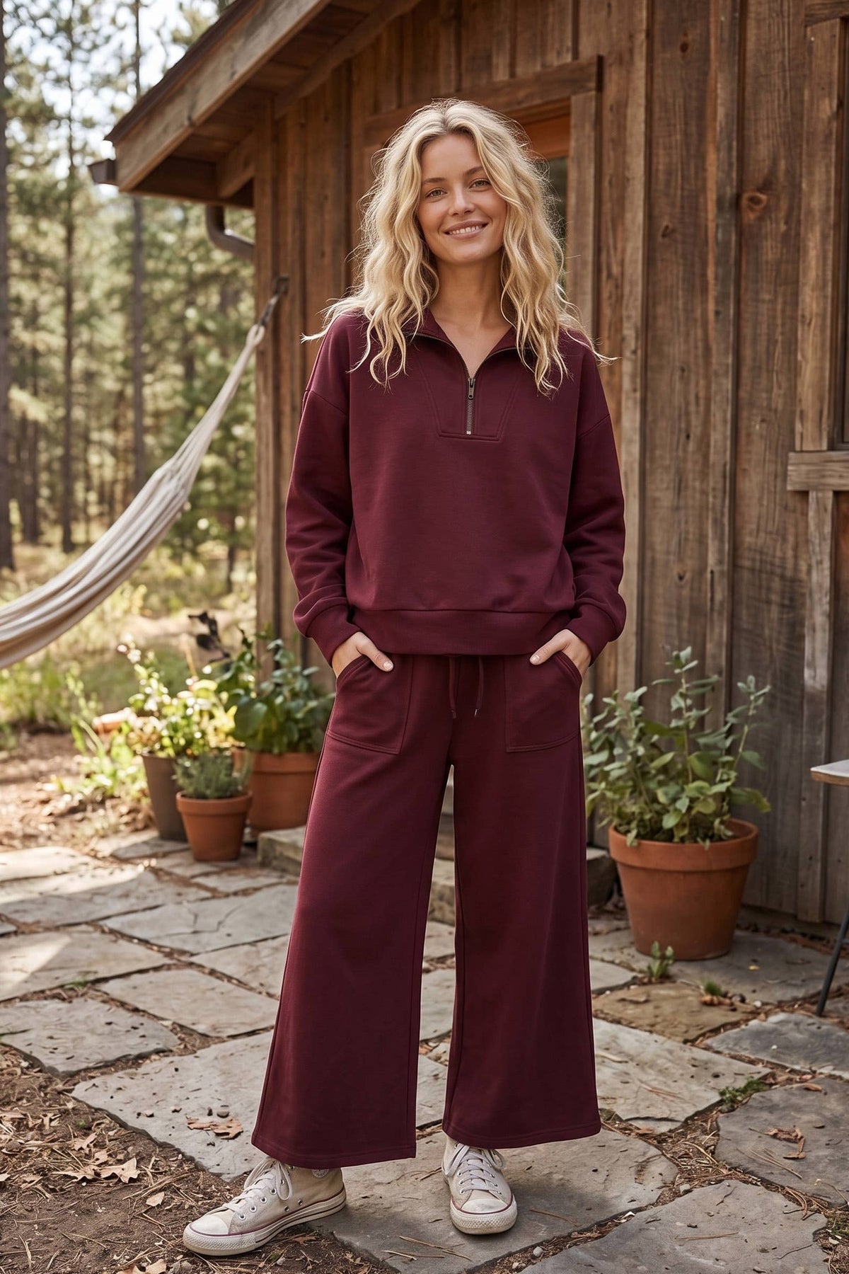 Scuba Half Zip Pullover & Wide Leg Pants Set