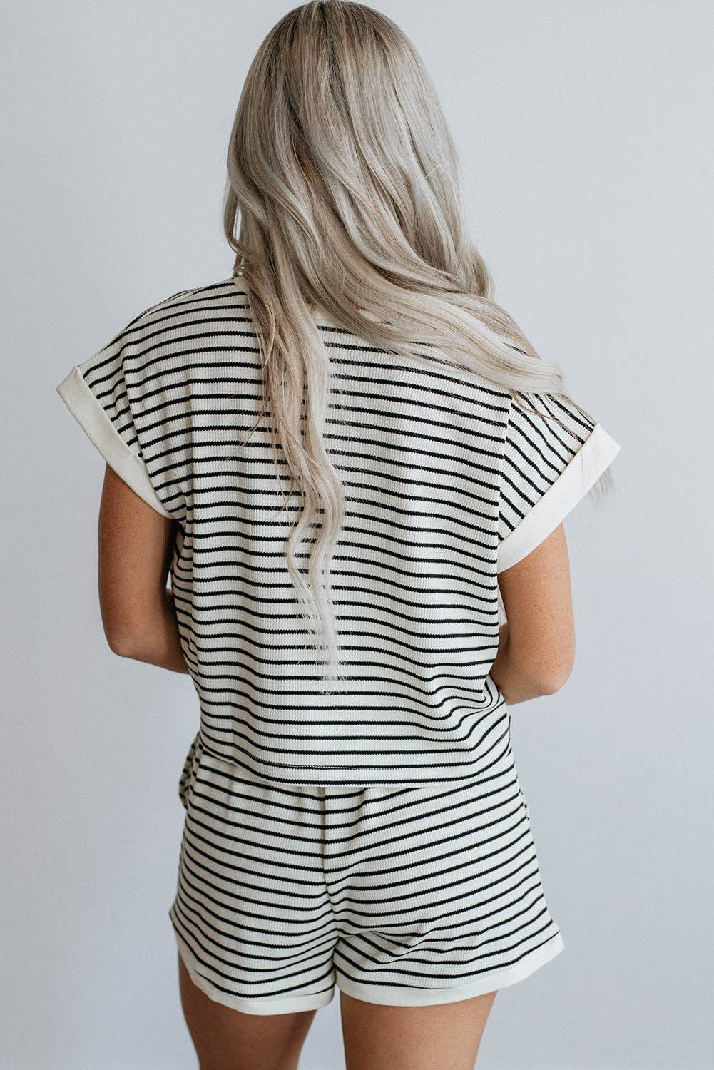White Stripe Tee and Shorts Set