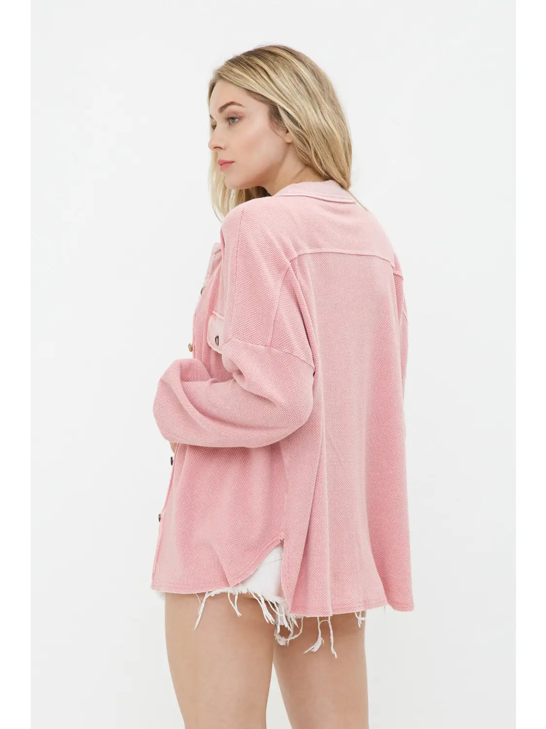 Pink Knit Frayed Botton Up