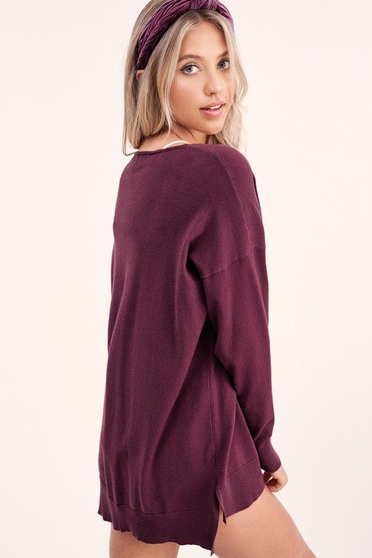 Plum V-Neck Sweater