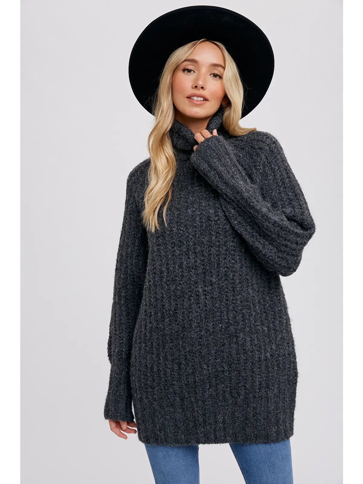 Chunky Turtleneck Tunic Sweater