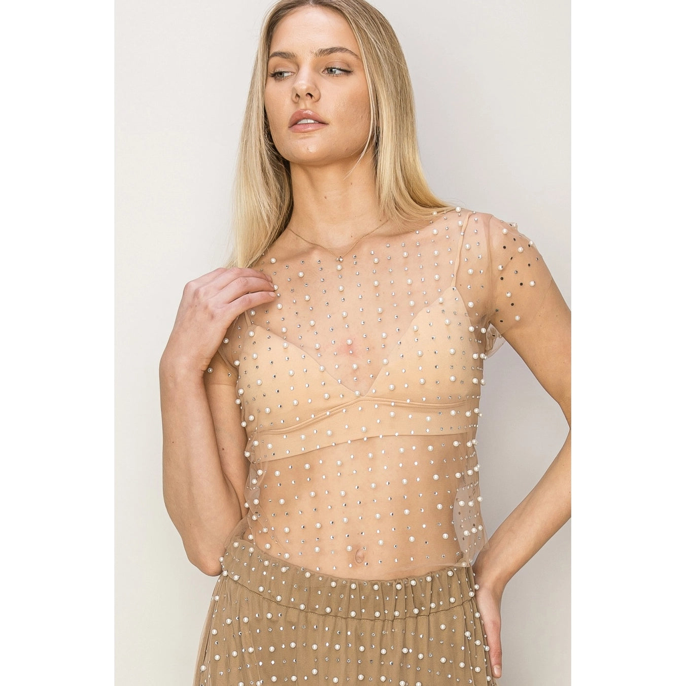 Pearls & Rhinestones Sheer Top