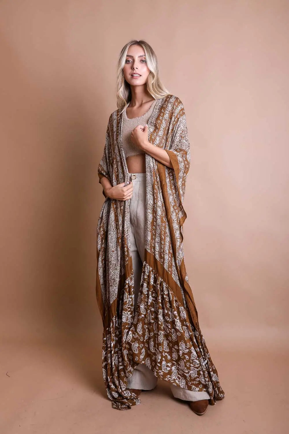Paisley Free Flow Longline Kimono