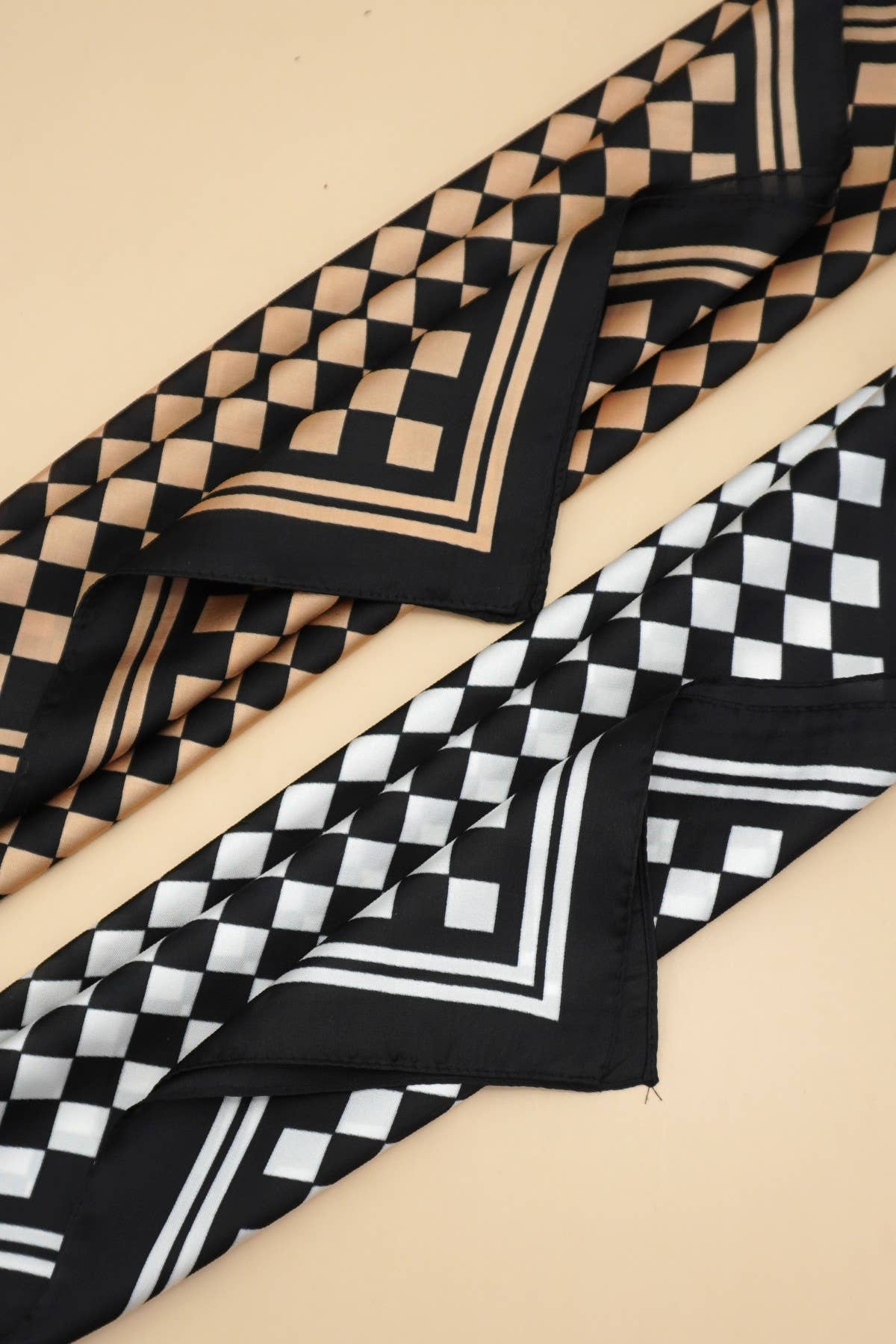 Large Checker Print Silky Feel Bandana Scarf