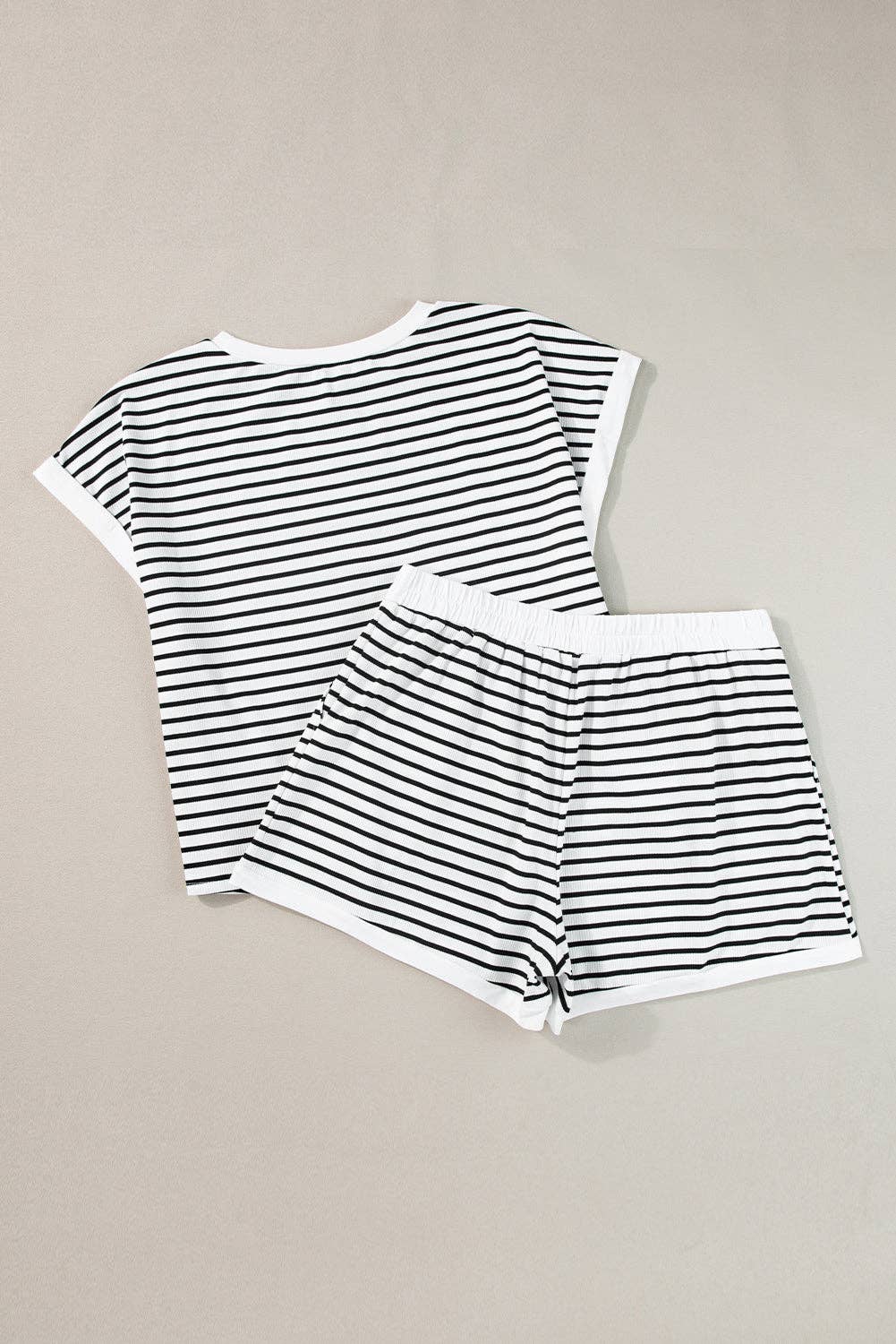 White Stripe Tee and Shorts Set