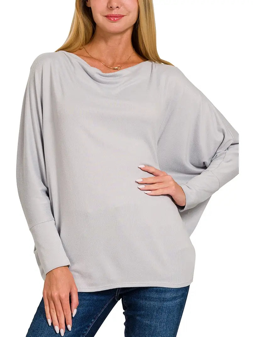Dolman Sleeve Boat Neck Long Sleeve Top