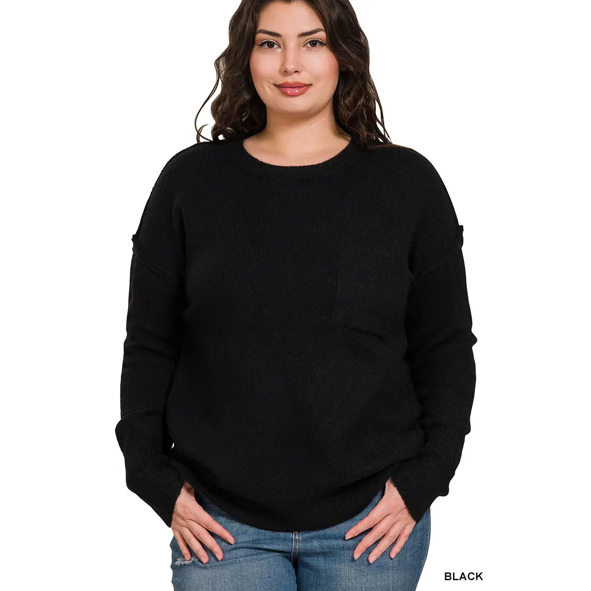 Plus Melange Hi-Low Hem Round Neck Sweater