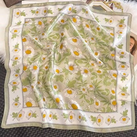 Spring Meadow Daisy Silky Feel Bandana Scarf