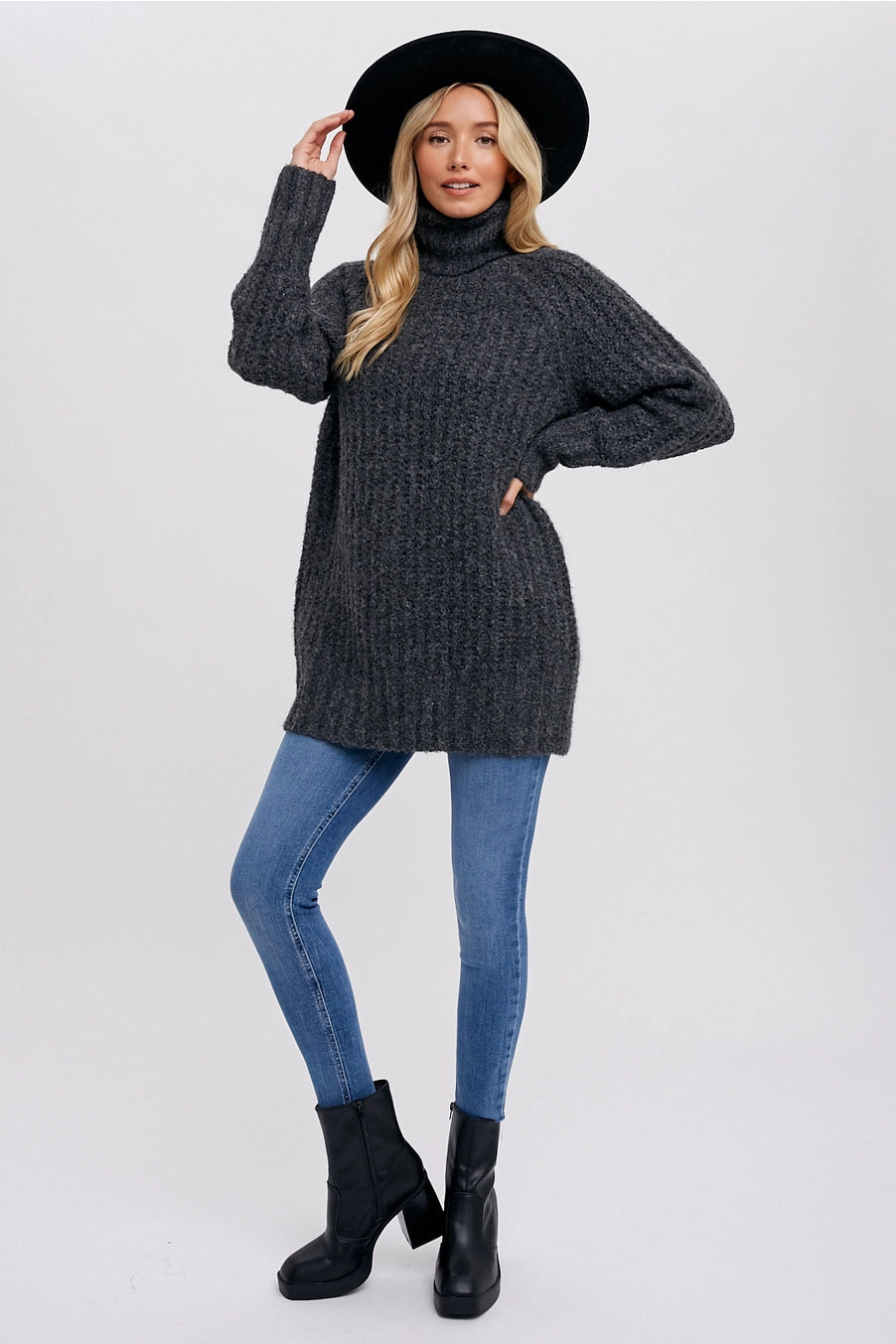 Chunky Turtleneck Tunic Sweater