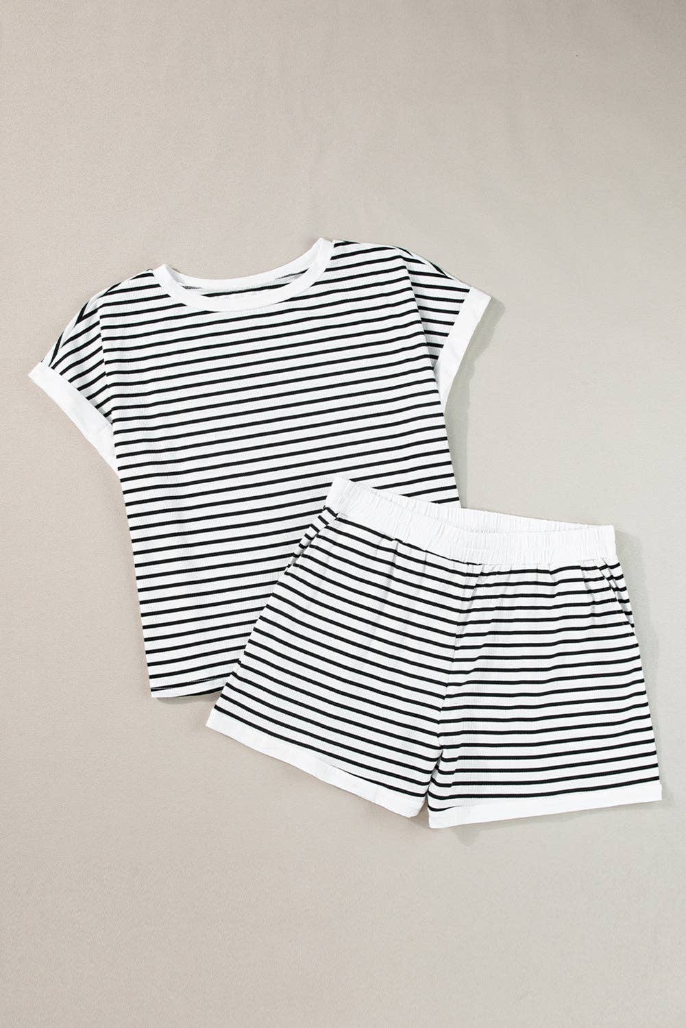 White Stripe Tee and Shorts Set
