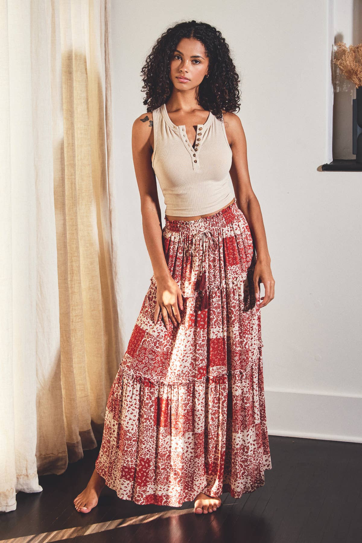 Dainty Paisley Patchwork Tiered Skirt