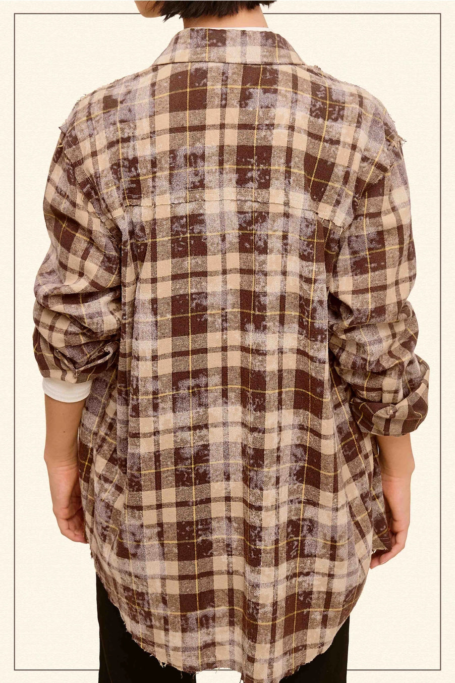 ACID Washed Cut Edge Button Down Plaid Shirt