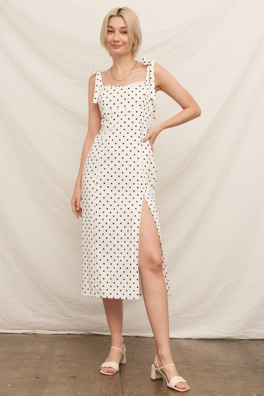 Polka Dot Midi Dress with Slit