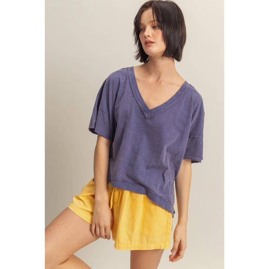 Raw Edge V Neck Oversized T Shirt