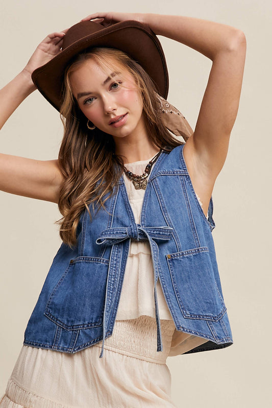 Denim Tie Front Vest