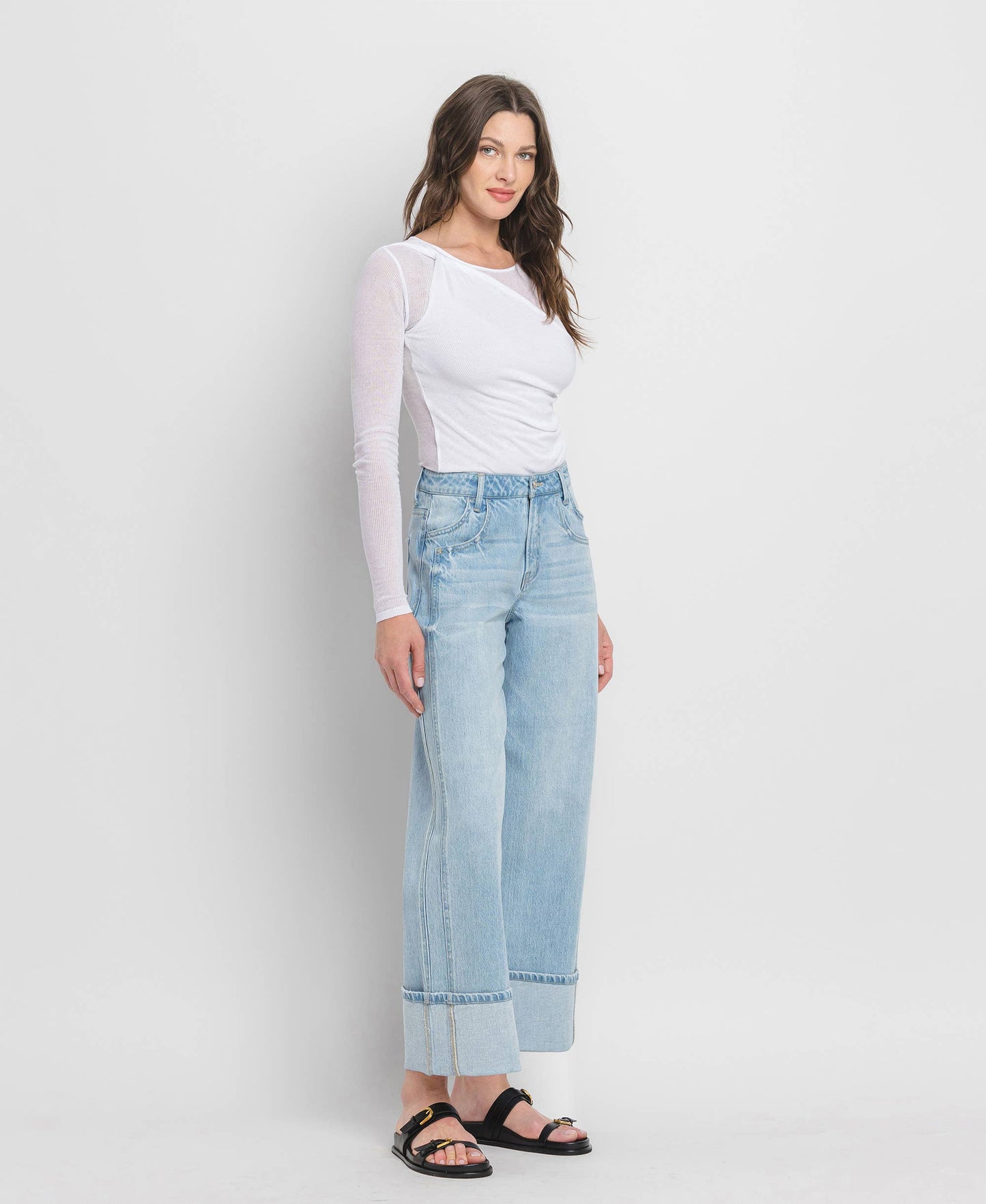 High Rise Cuffed Denim