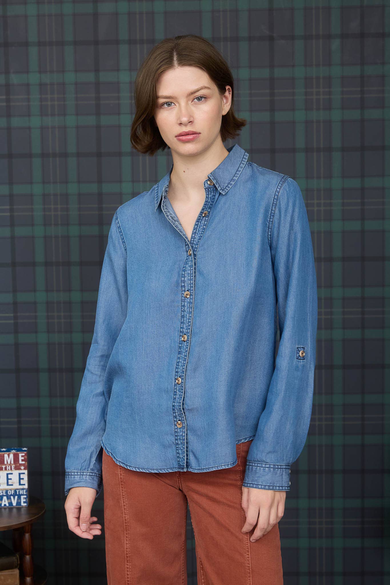 Chambray Button Down Top