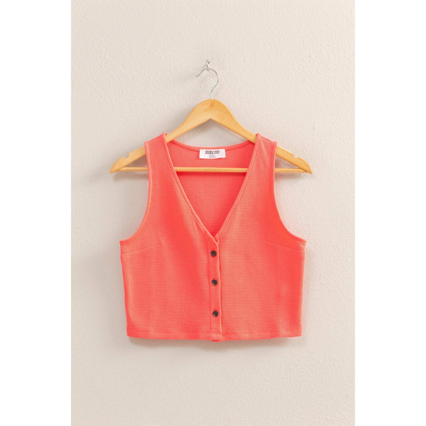 Waffle Knit Button Down Sleeveless Vest