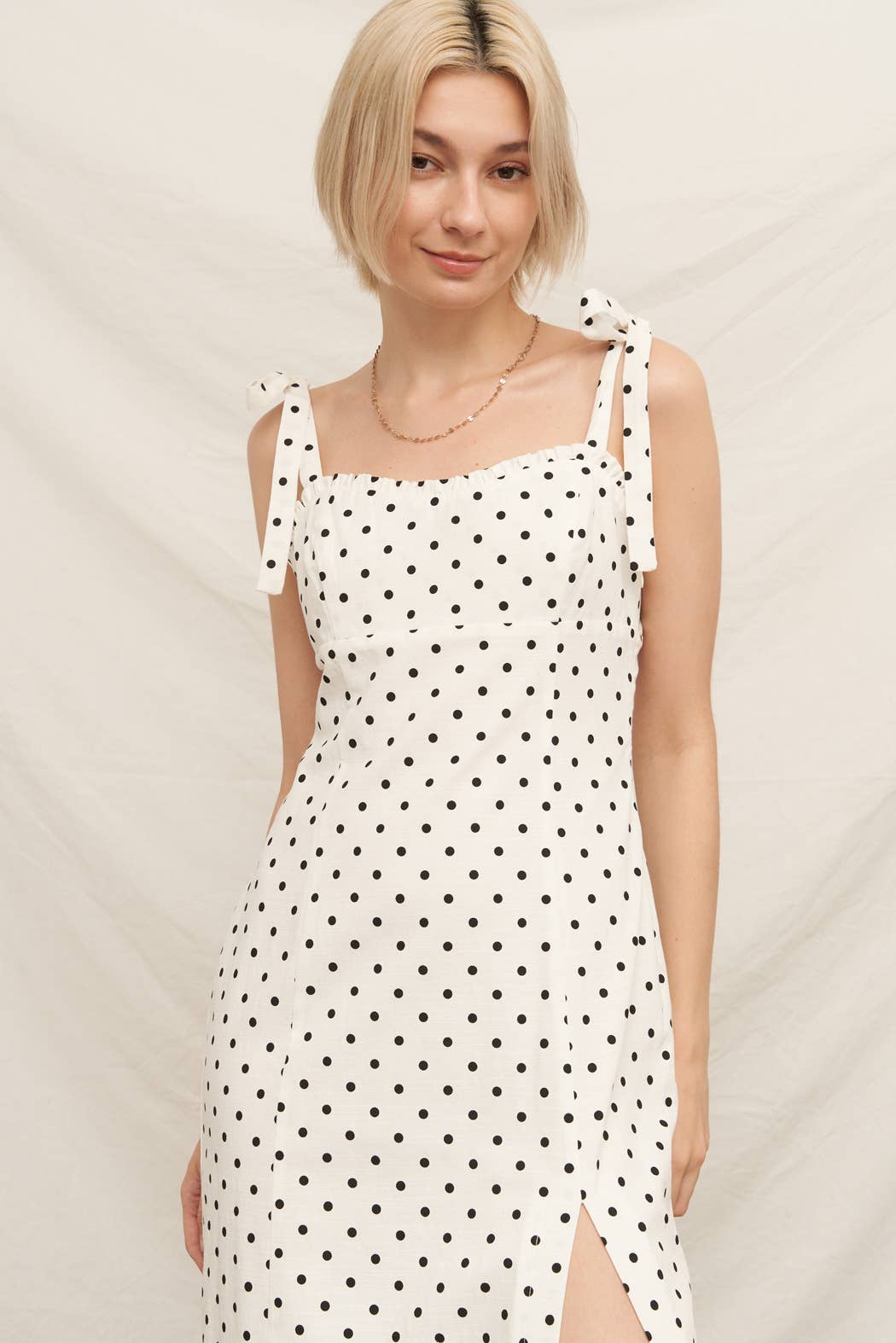 Polka Dot Midi Dress with Slit