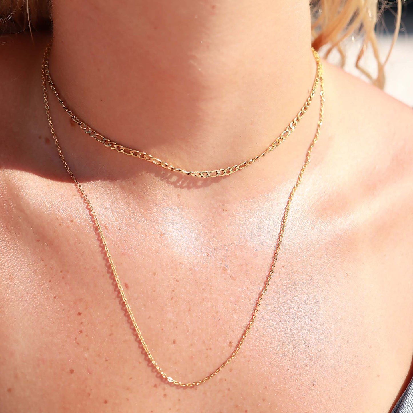 18K Gold PVD Stainless Steel 2 Row Layering Necklace Magnetic Clasp