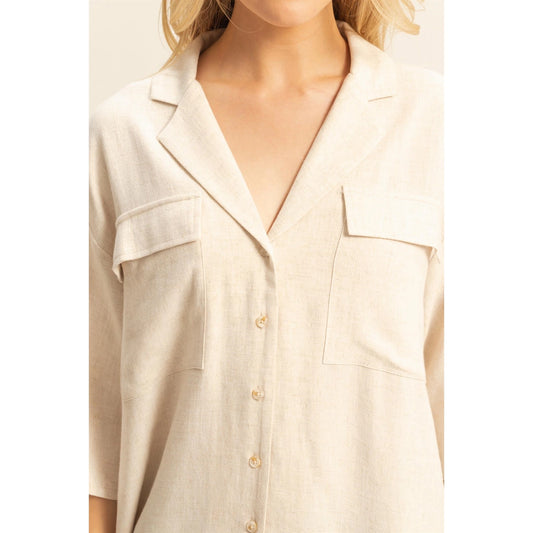 Linen Blend Oversized Button Down