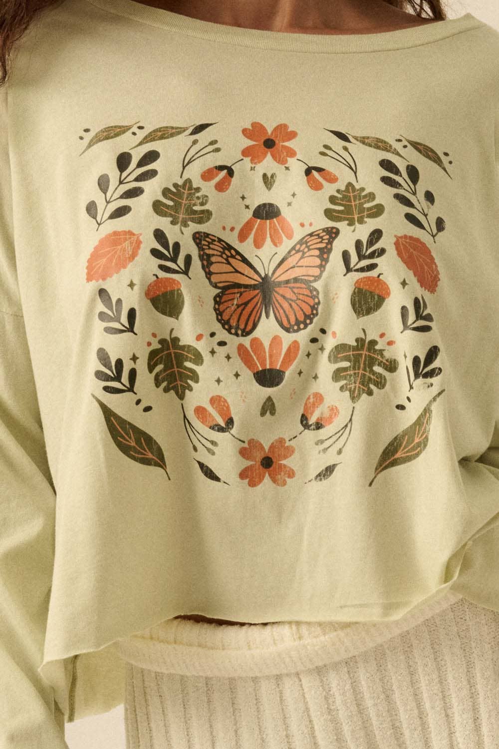 Butterfly Cropped Vintage-Wash Graphic Tee