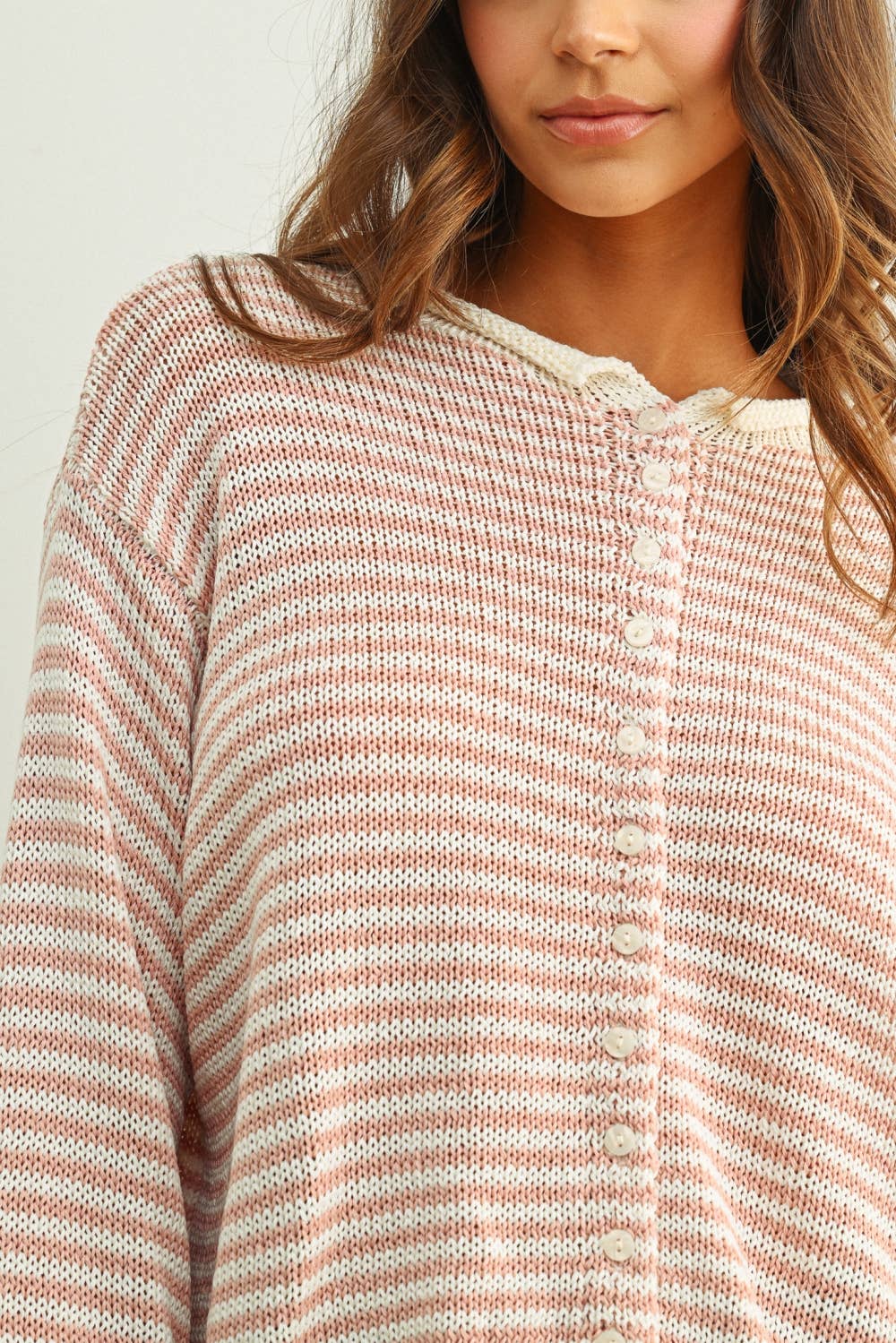 Stripe Button Front Knit Cardigan