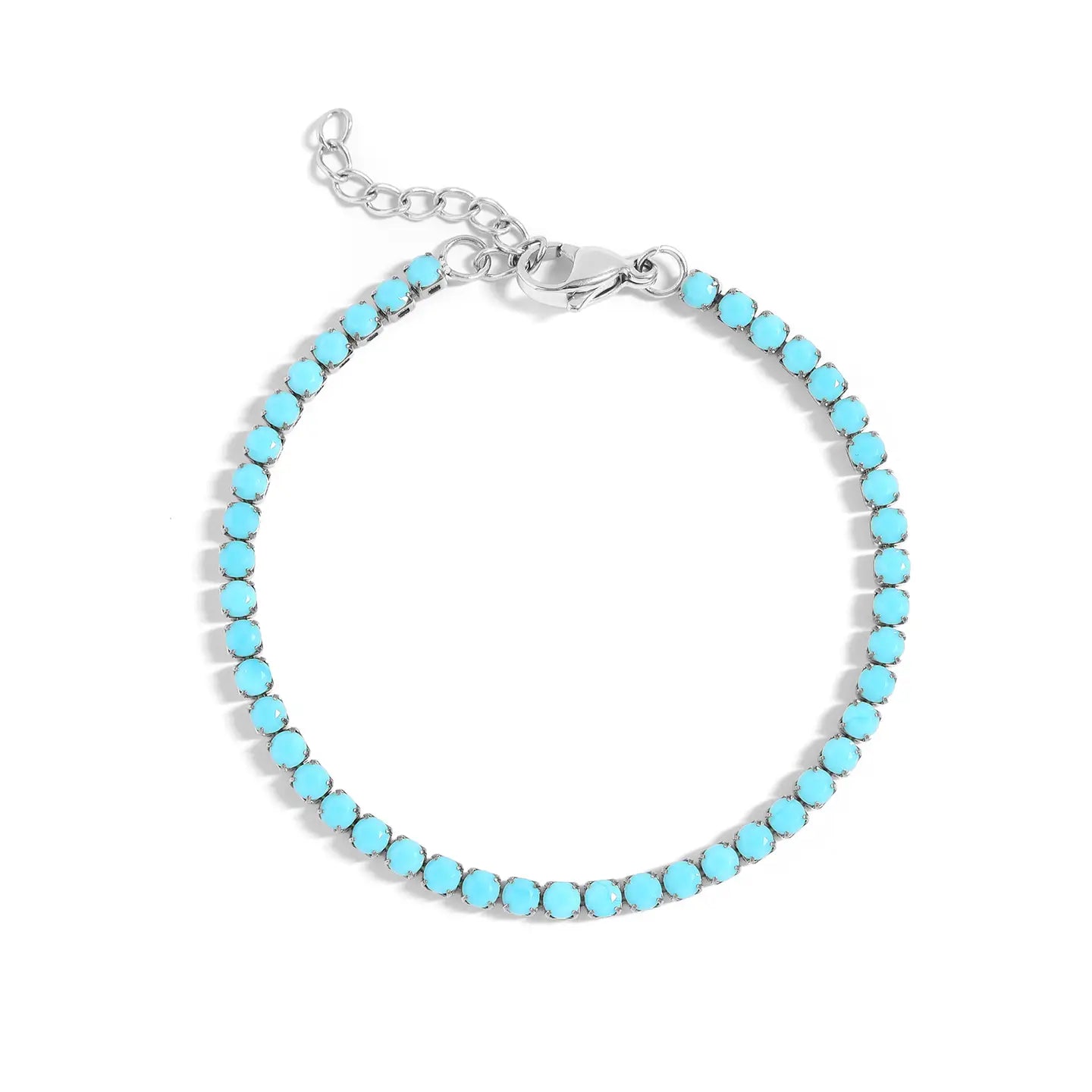 Stainless Steel Turquoise Rhinestone Tennis Chain Bracelet