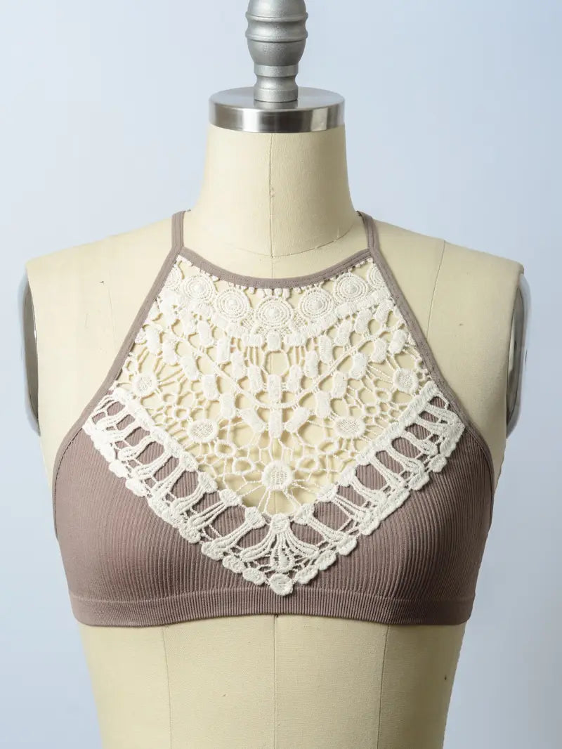 Crochet Lace High Neck Bralette