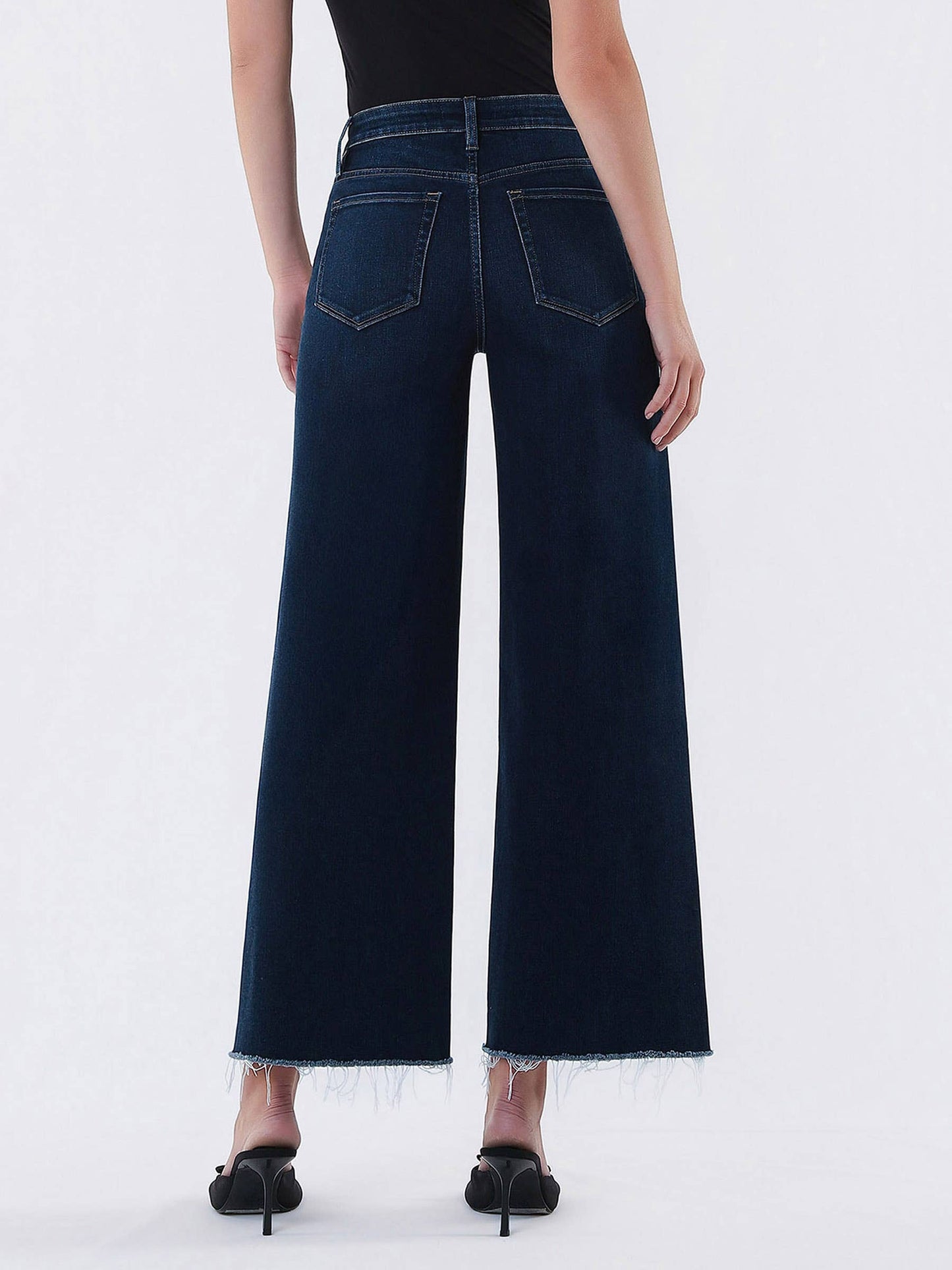 High Rise Dark Wash Ankle Wide Leg Jeans