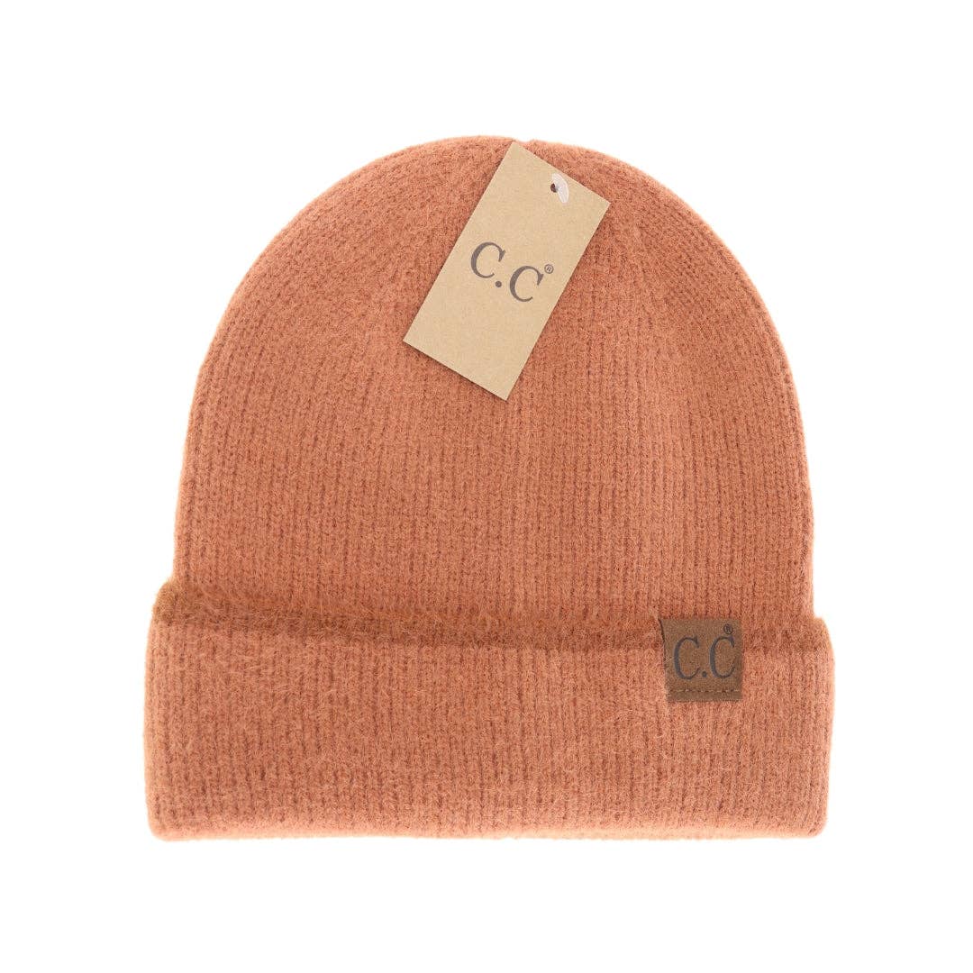 Soft Feather Yarn Striped Cuff C.C Beanie