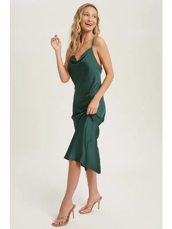 Satin Cowl Neck Slip Dress
