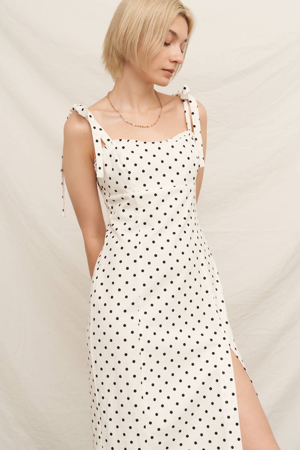 Polka Dot Midi Dress with Slit