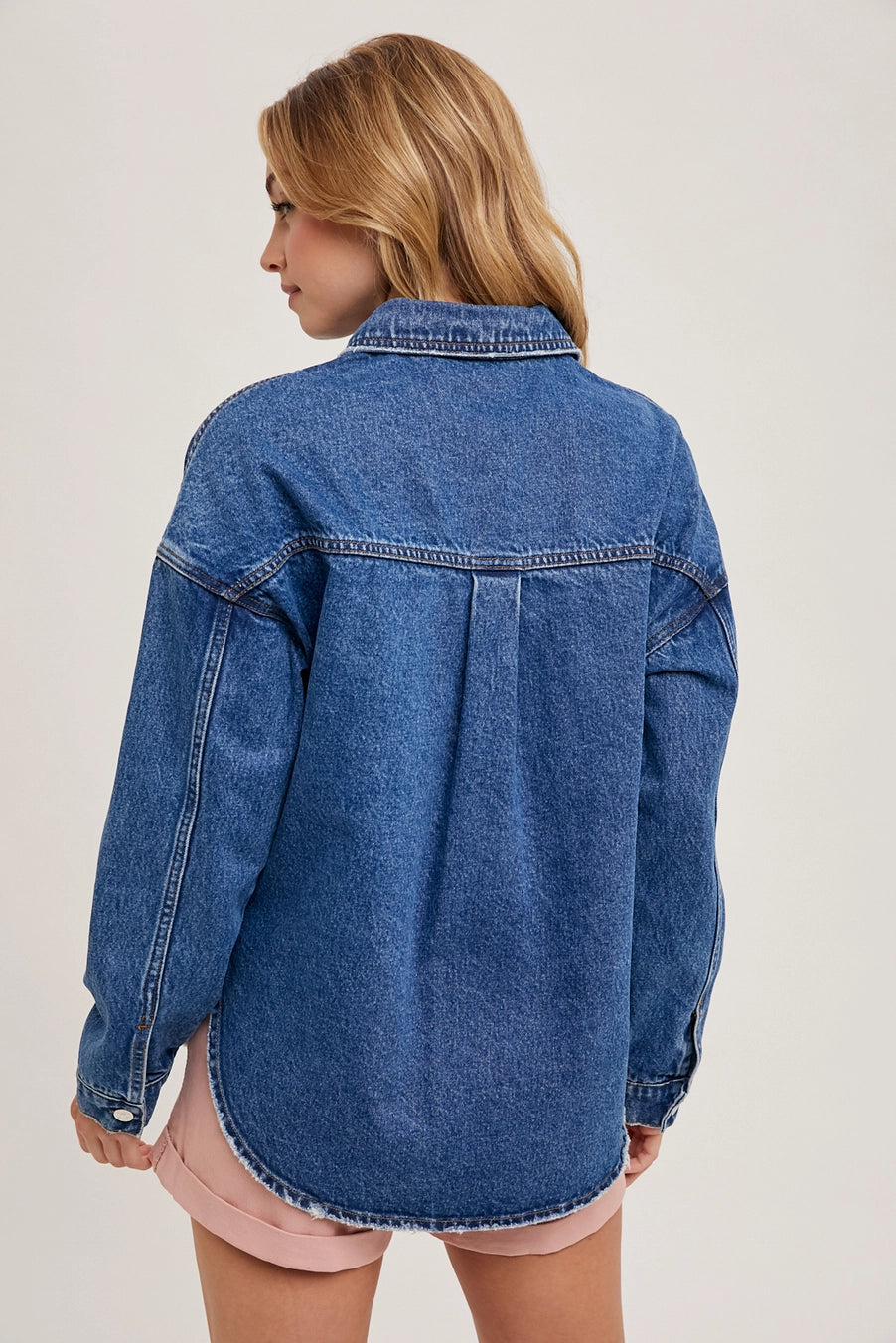 Button Down Dolphin Hem Denim Jacket