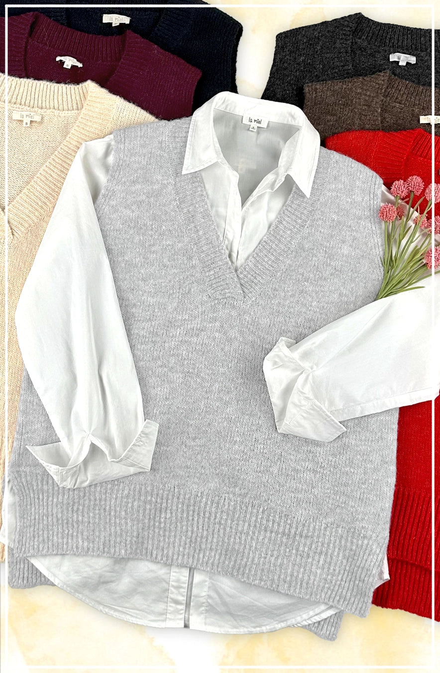 Oversized Soft Knit Sweater Vest with Side Slit