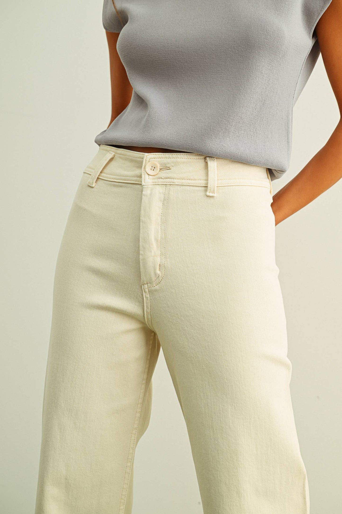 Ecru Straight Wide Denim Pants