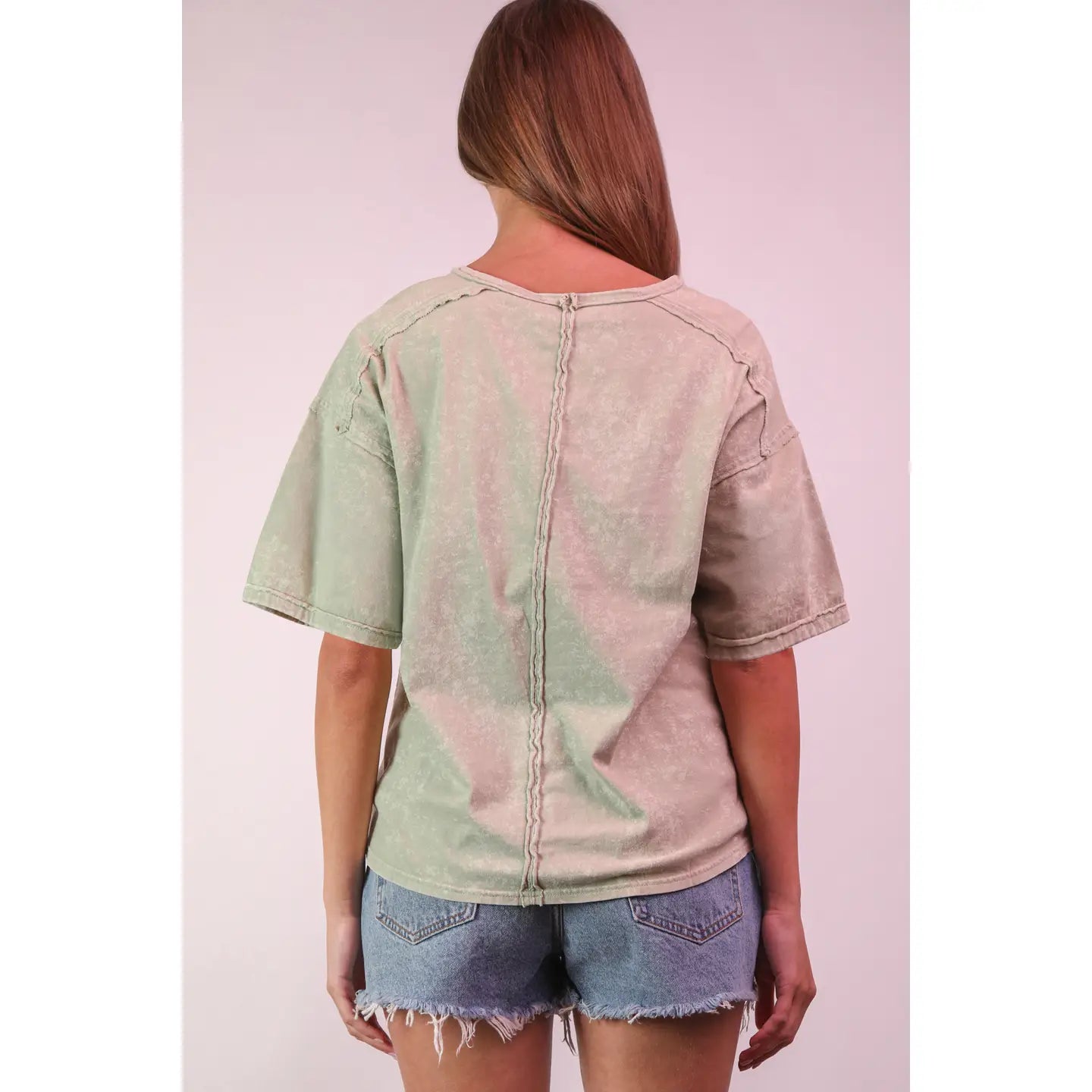 Mineral Washed Knit Top with Pocket