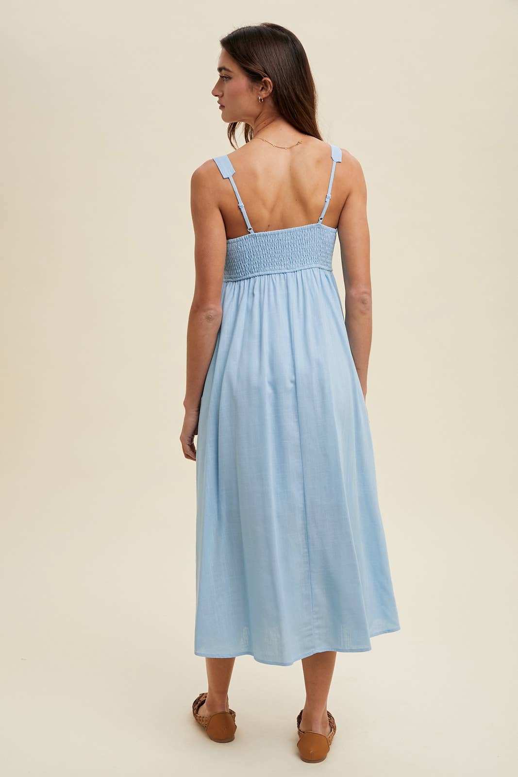 Linen Blend Square Neck Dress
