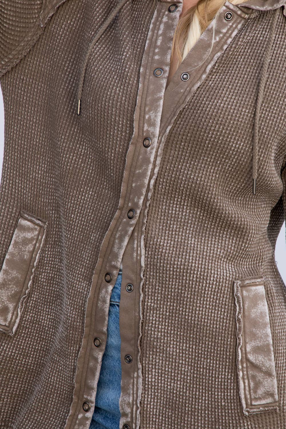 Garment Dye Heavy Knit Waffle Hoodie Shacket