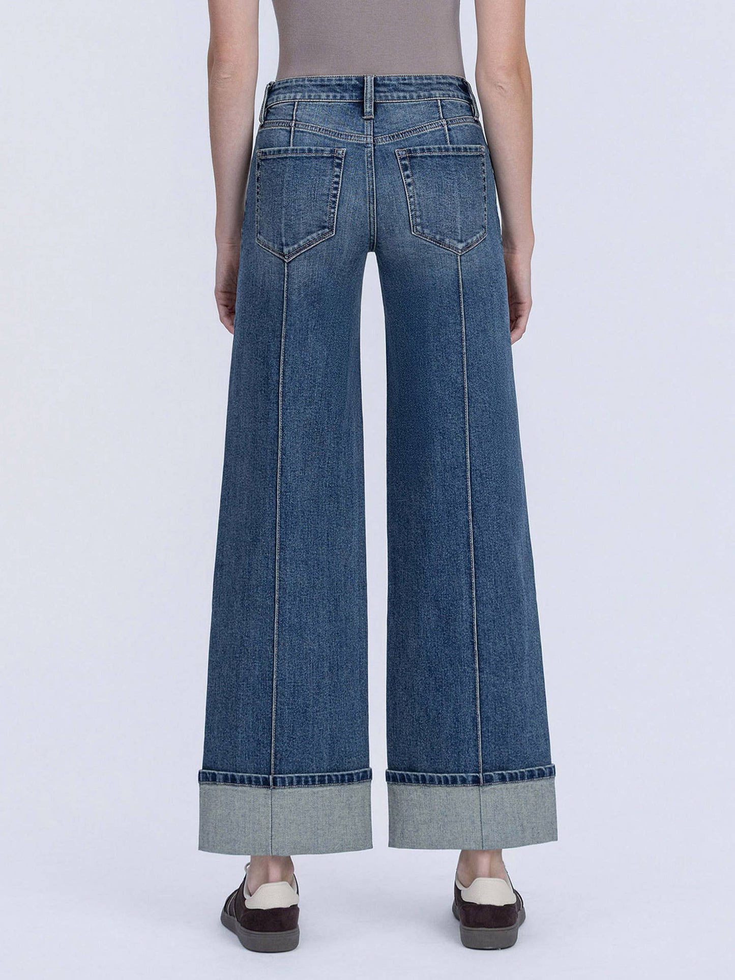 MID RISE PIN TUCK CUFFED BAGGY WIDE JEANS